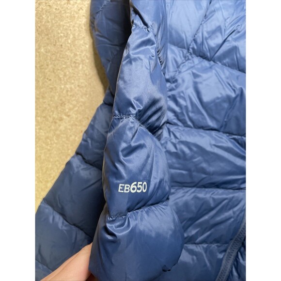 Eddie Bauer Jacket Women's Down Puffer Jacket Size M EB650 Blue Hooded Zip B2 - Picture 3 of 7
